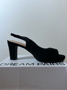 Classic Black Slingback Peep-Toe Block Heel